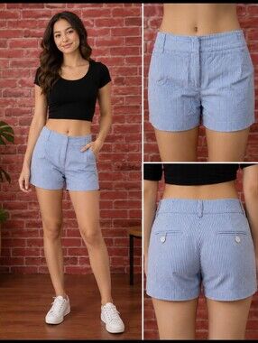 Peserico Women's Shorts IT 46/ US 10 Cotton blend Striped Cuffed Blue NEW #CB3